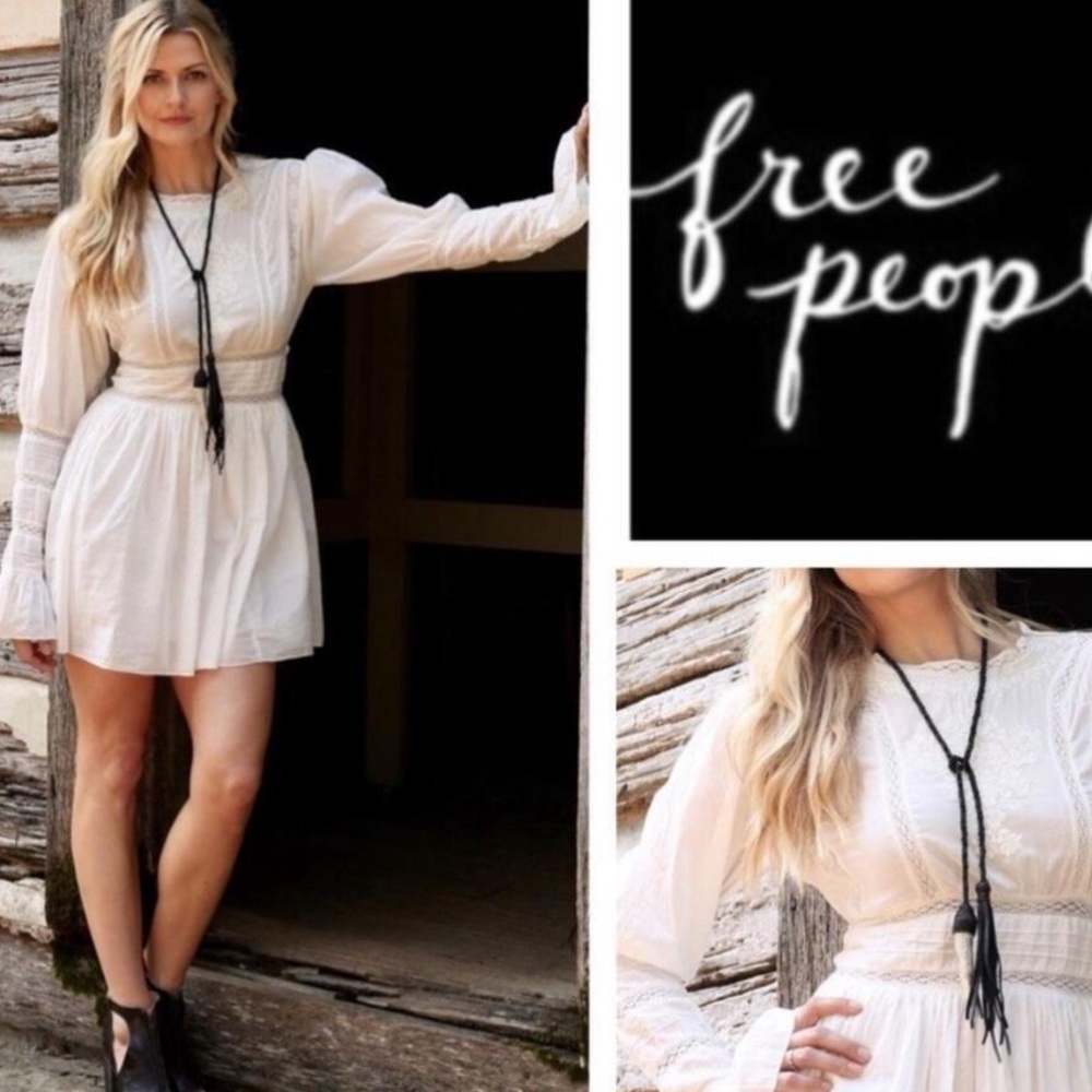 NWOT Free People Ivory Victorian Waisted CROCHET Mini Dress 2 Lace Cotton Womens - Picture 9 of 14